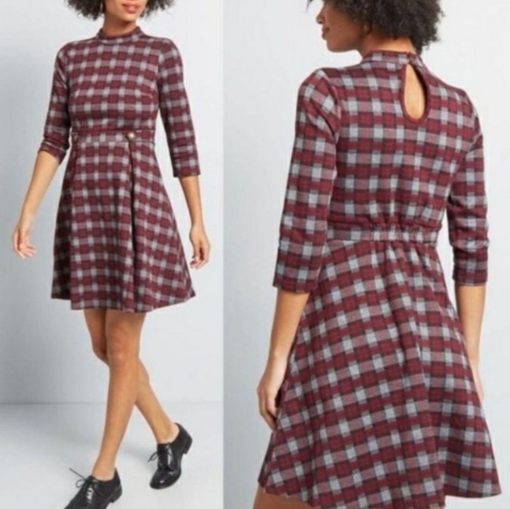 Modcloth Proudest Moments Plaid Knit Dress